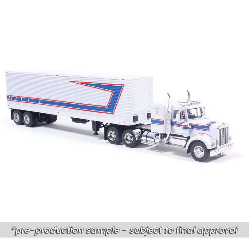 1/64 1976 Kenworth W900 with Vintage Trailer Red, White, Blue by IXO America