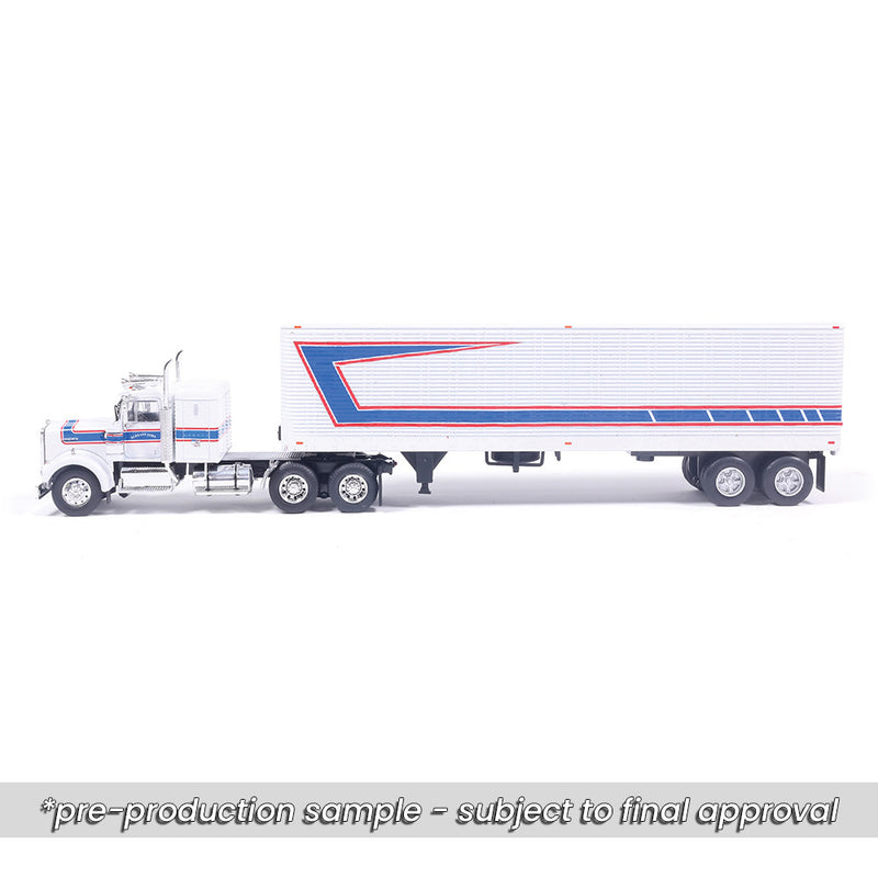 1/64 1976 Kenworth W900 with Vintage Trailer Red, White, Blue by IXO America