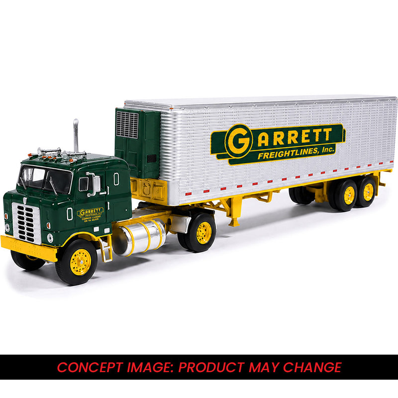 1/64 1950 Kenworth Bullnose Garrett Freightlines with Vintage Trailer Yellow and Green by IXO America