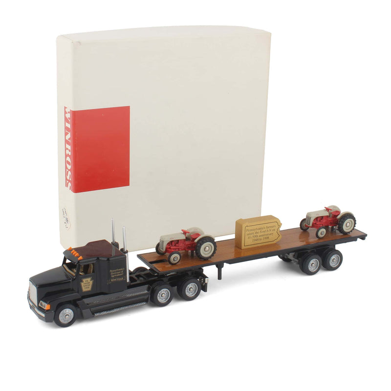 1/64 Black Semi Truck with Flatbed Trailer Ford 8N Tractor Load by Winross, 1998 PA Farm Show