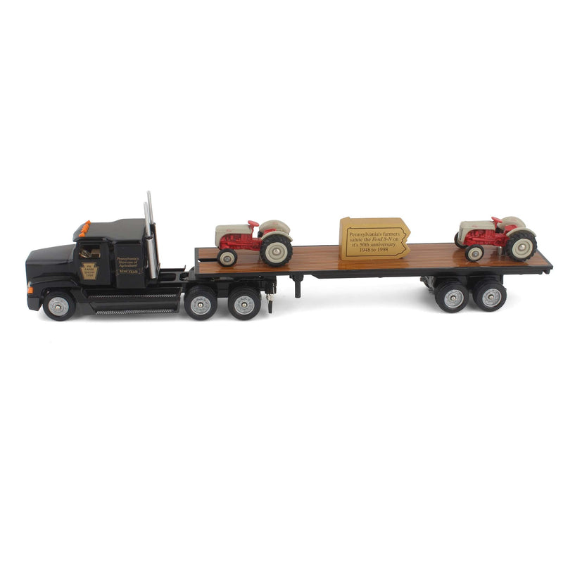 1/64 Black Semi Truck with Flatbed Trailer Ford 8N Tractor Load by Winross, 1998 PA Farm Show