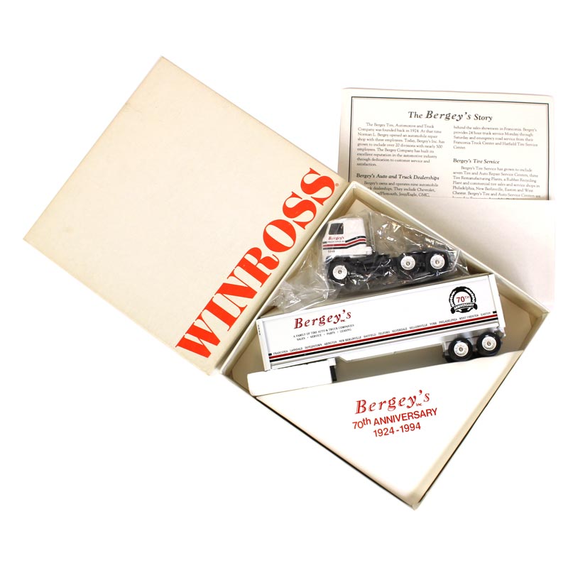 1/64 1994 Winross COE Truck with Box Trailer, Bergey's 70th Anniversary