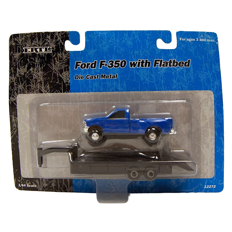 1/64 Blue Ford F-350 Pickup with Gooseneck Flatbed Trailer by ERTL