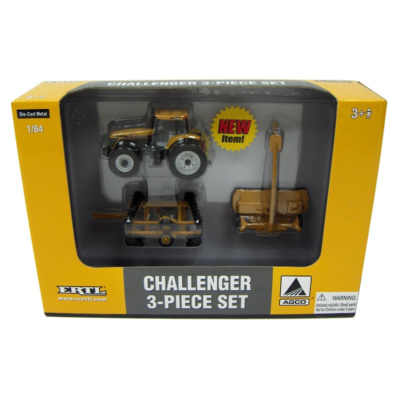 1/64 Challenger 3 Piece Set with MT655 Tractor, Mower Conditioner & Wing Disc Harrow