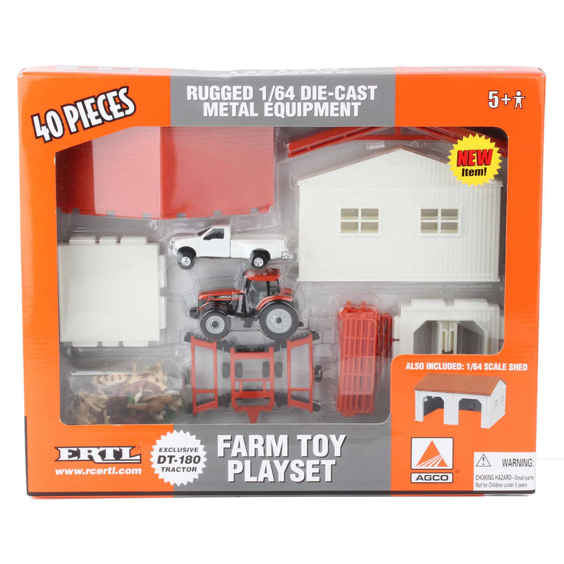 1/64 Allis Chalmers 40 Piece Farm Toy Playset with Shed, Exclusive DT-180 Tractor, Dually Pickup Truck, and Animals by ERTL
