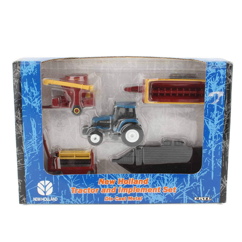 1/64 New Holland 5 Piece Set, with Mixer, Mower Conditioner, Spreader, 8870 Tractor & Trailer by ERTL