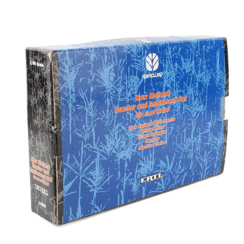 1/64 New Holland 5 Piece Set, with Mixer, Mower Conditioner, Spreader, 8870 Tractor & Trailer by ERTL