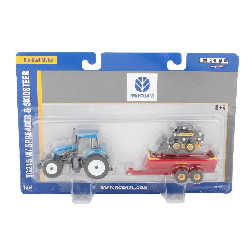 1/64 New Holland TG215 with V-Tank Spreader & L170 Skid Loader