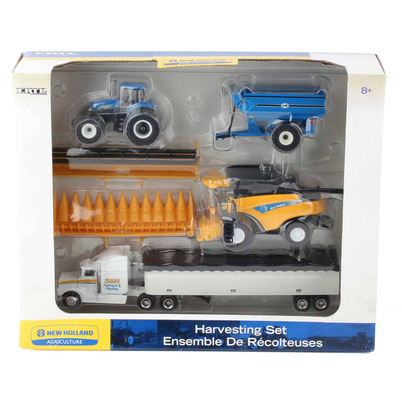 1/64 New Holland 4 Piece Harvesting Set by ERTL, CR9080, T8050, Grain cart & NH Semi