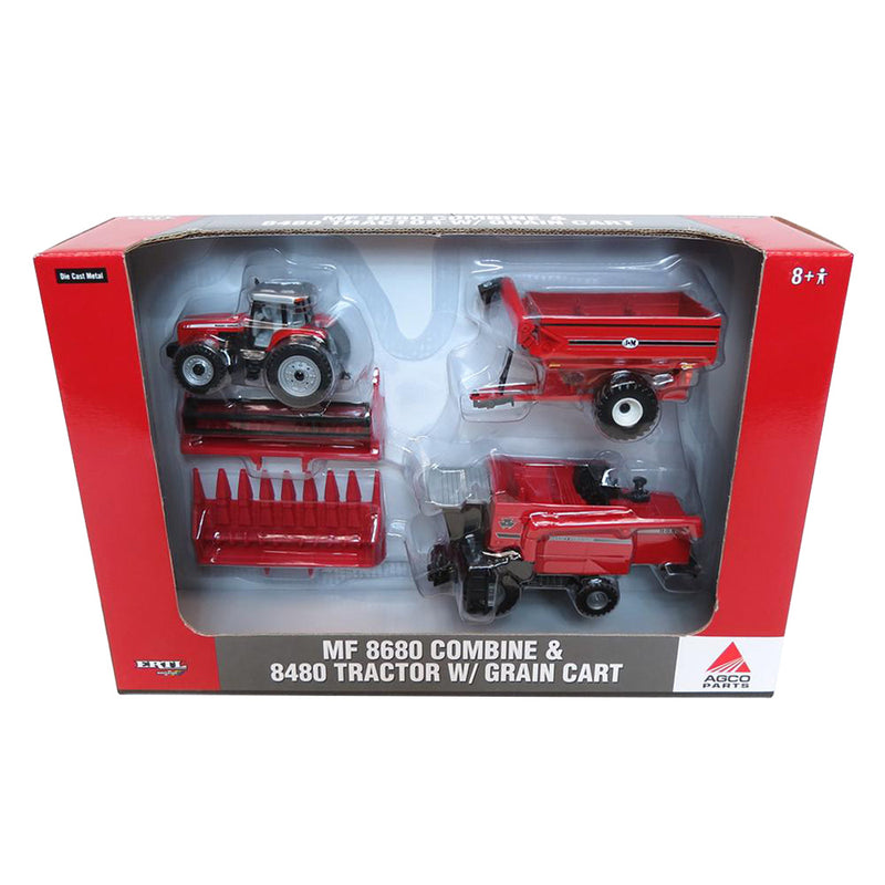 1/64 Massey Ferguson 8680 Combine and 8480 Tractor with J&M Grain Cart Set by ERTL