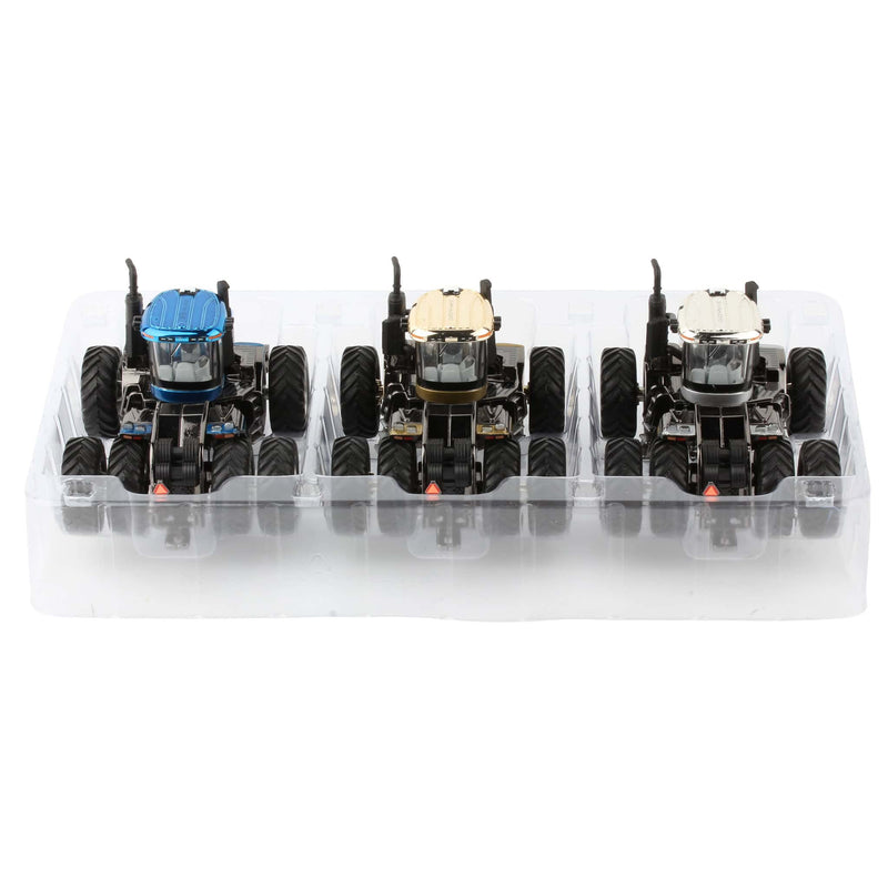 1/64 2016 New Holland Parts Expo T9.700 3 Piece Dealer Incentive Award Tractors by ERTL, Blue, Gold & Silver Chrome