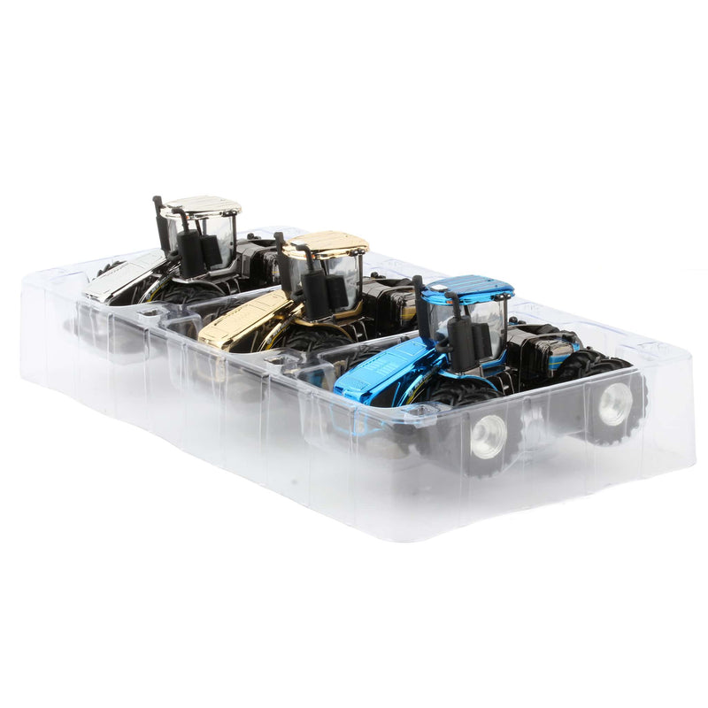 1/64 2016 New Holland Parts Expo T9.700 3 Piece Dealer Incentive Award Tractors by ERTL, Blue, Gold & Silver Chrome