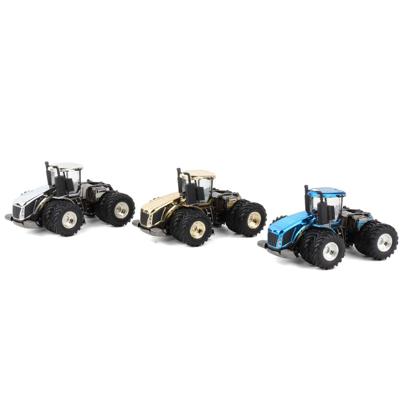 1/64 2016 New Holland Parts Expo T9.700 3 Piece Dealer Incentive Award Tractors by ERTL, Blue, Gold & Silver Chrome