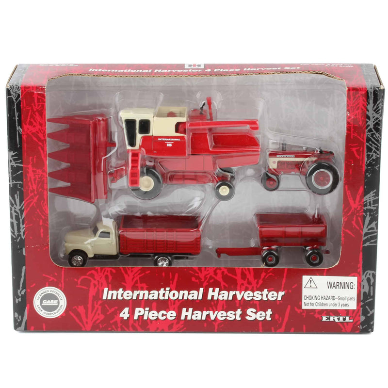 1/64 International Harvester 4 Piece Harvest Set by ERTL: IH 815 Combine, Farmall 460 Tractor, Truck, & Wagon