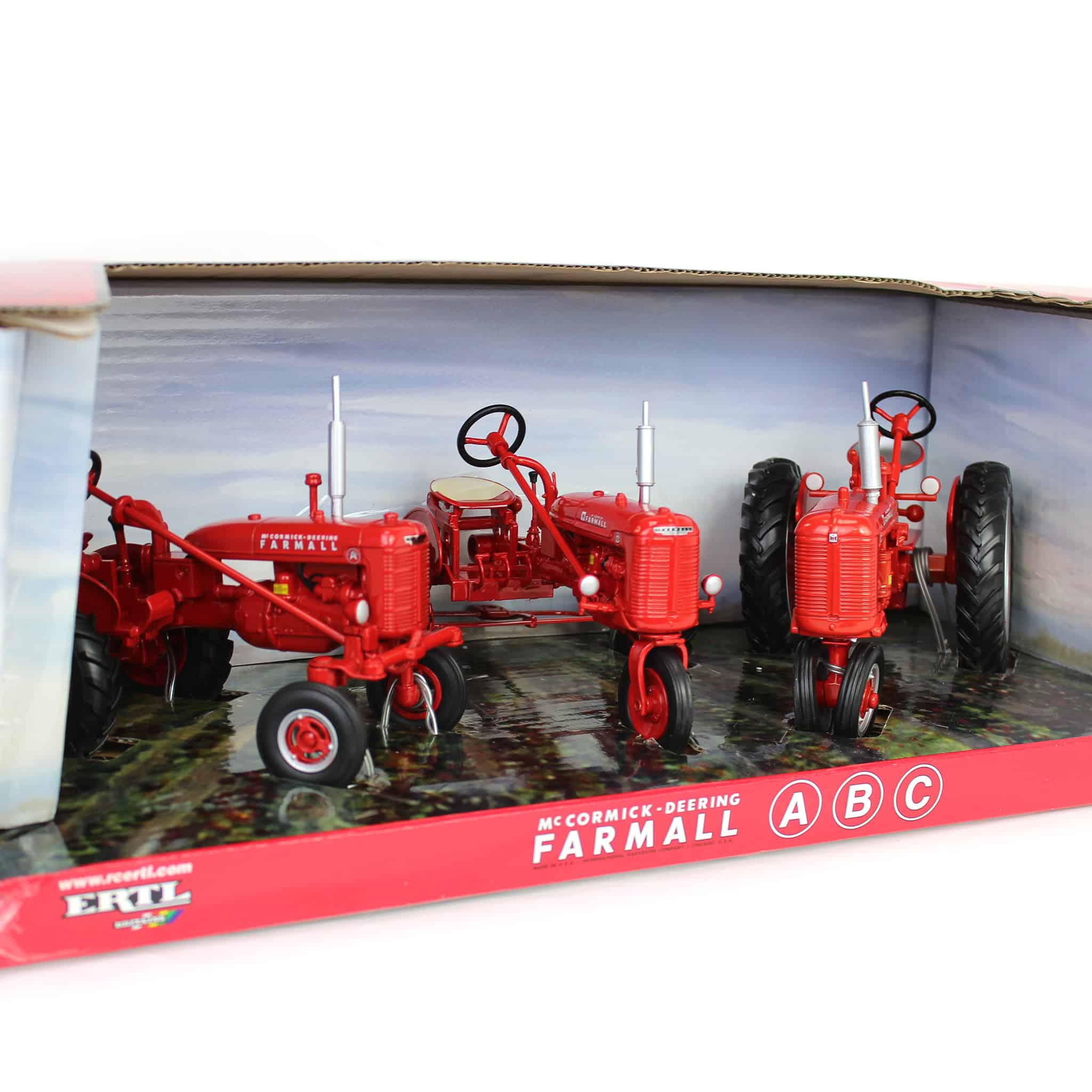 1/16 McCormick Deering Farmall Models A, B and C Tractor Set by