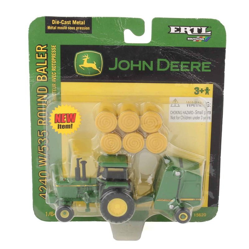 1/64 John Deere 4240 Tractor with John Deere 535 Round Baler & Bales by ERTL