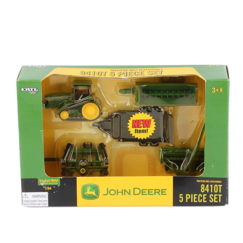 1/64 John Deere 8410T 5 Piece Set with Spreader, Disk, Trailer & Conditioner
