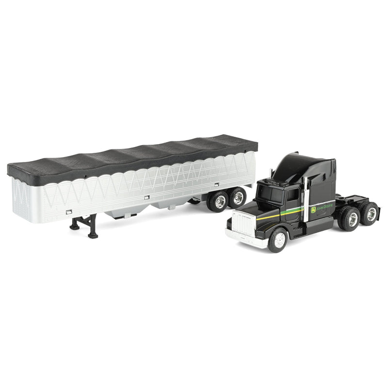 1/64 John Deere Black Semi Truck with Grain Trailer, ERTL Replica Play