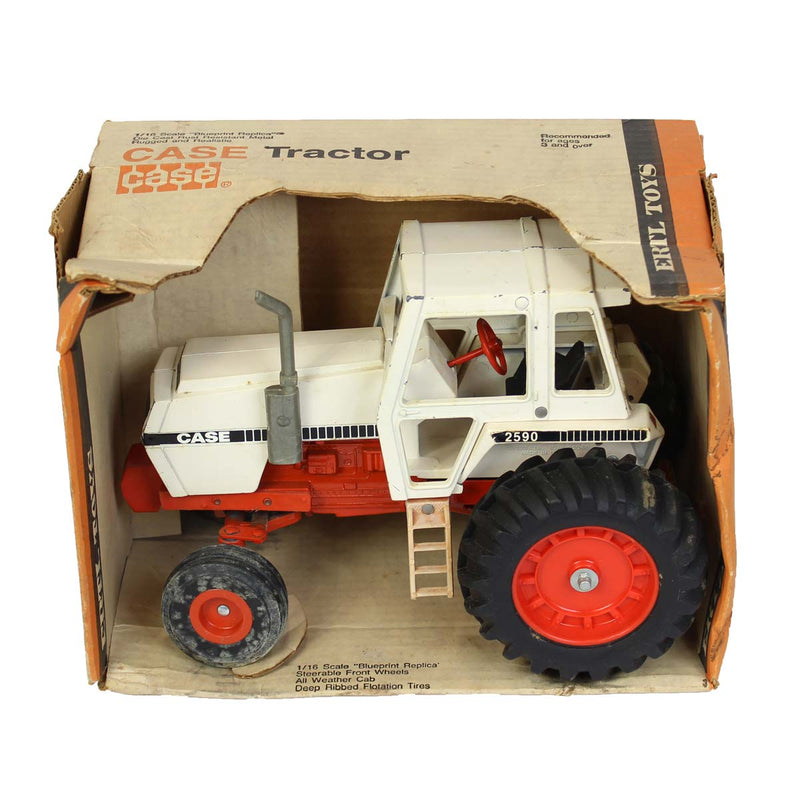 (B&D) 1/16 Case 2590 White & Orange Tractor with Silver Muffler & Cab by ERTL - Damaged Item