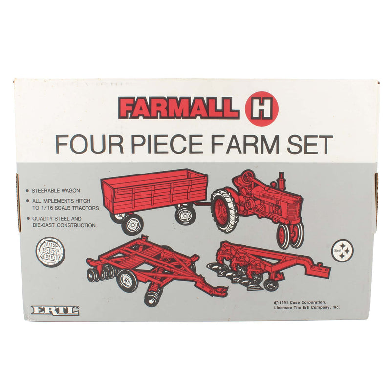 1/16 IH Farmall H 4-Piece Farm Toy Set with Tractor, Disc, 3 Bottom Plow, & Wagon by ERTL