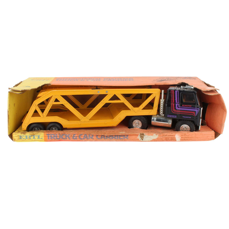 (B&D) International Transtar Truck and Car Carrier, Approximate 1/20 Scale by ERTL - Damaged Item, Damaged Box