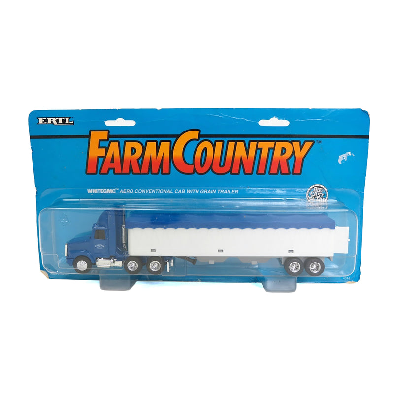 1/64 Blue & White GMC Aero Conventional Cab Truck with Grain Trailer by ERTL