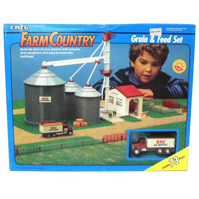 1/64 ERTL Farm Country Grain & Feed Set with Grain Truck, 73 Pieces