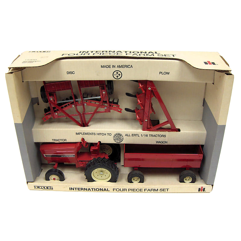 1/16 International Harvester 4-Piece Box Set with Disk, Plow, 3088 Tractor & Wagon by ERTL