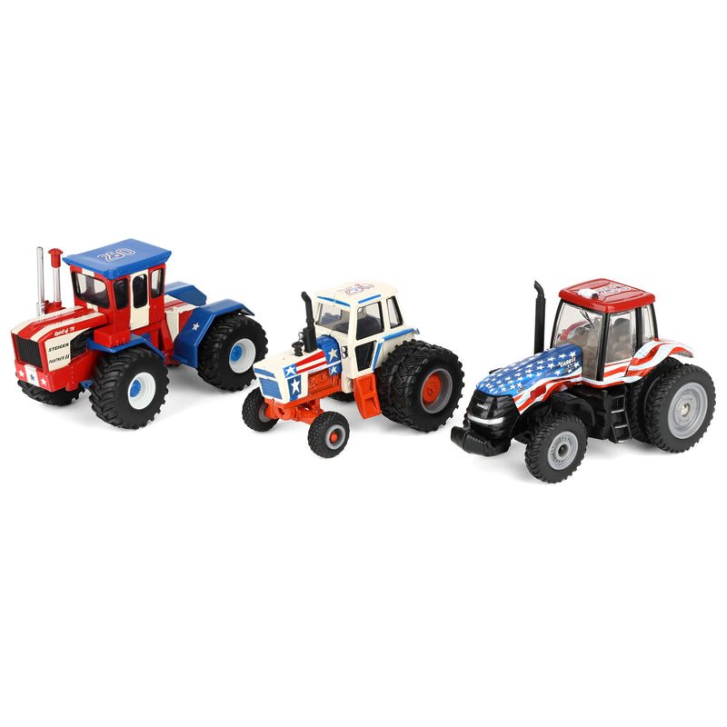 1/64 Steiger Panther II, Case 1570, & Case IH Magnum 180 Stars & Stripes Tractor Set by ERTL, USA 250