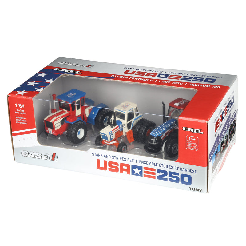 1/64 Steiger Panther II, Case 1570, & Case IH Magnum 180 Stars & Stripes Tractor Set by ERTL, USA 250
