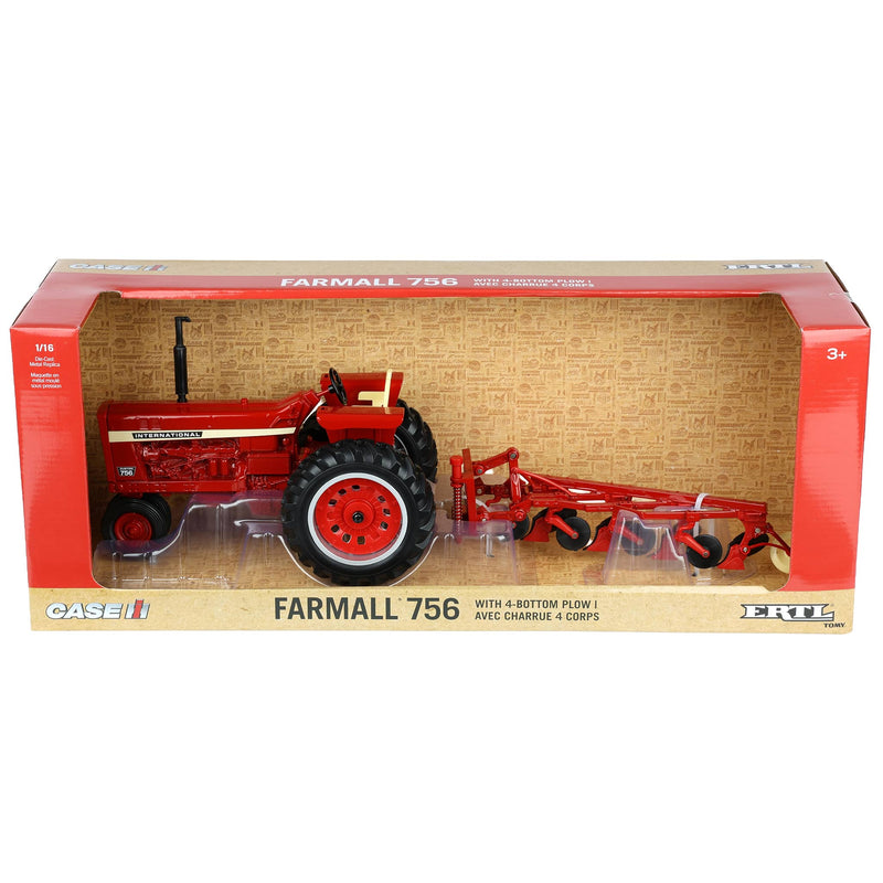1/16 International Harvester Farmall 756 Tractor with Narrow Front & 4-Bottom Plow by ERTL