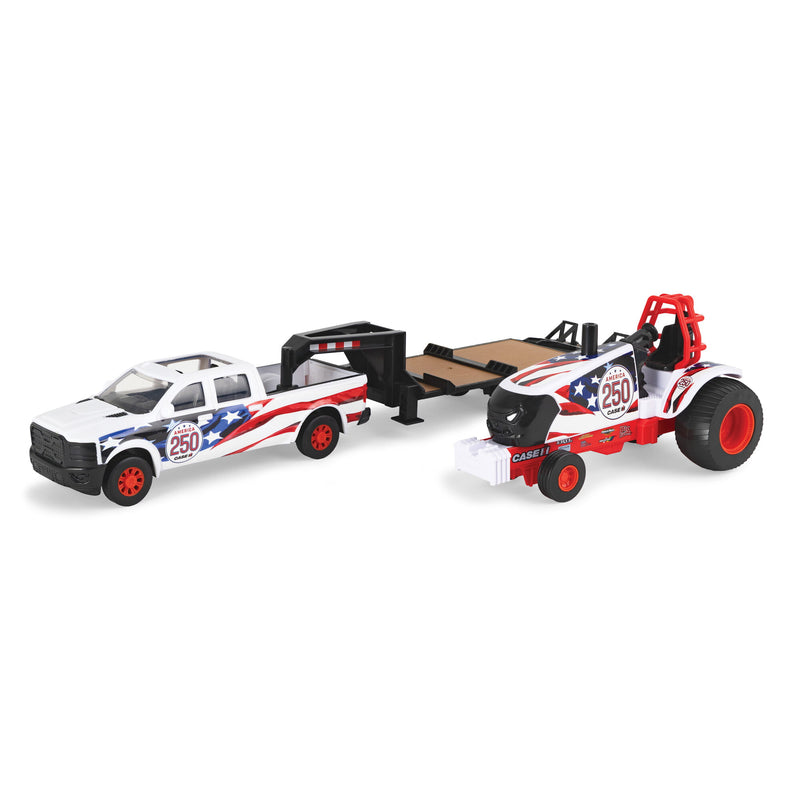 1/32 Case IH Stars & Stripes Pulling Tractor with Pickup Truck & Gooseneck Trailer by ERTL, USA 250