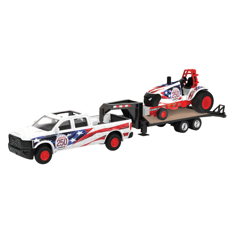 1/32 Case IH Stars & Stripes Pulling Tractor with Pickup Truck & Gooseneck Trailer by ERTL, USA 250