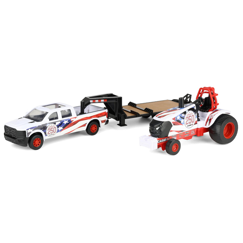1/32 Case IH Stars & Stripes Pulling Tractor with Pickup Truck & Gooseneck Trailer by ERTL, USA 250