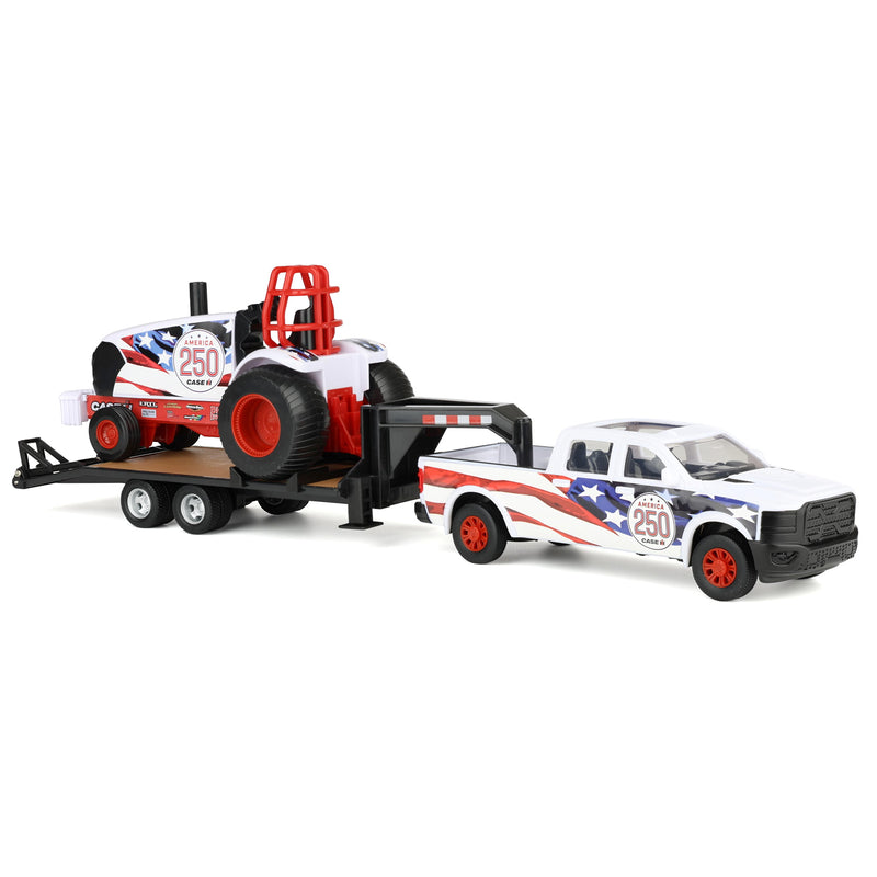 1/32 Case IH Stars & Stripes Pulling Tractor with Pickup Truck & Gooseneck Trailer by ERTL, USA 250