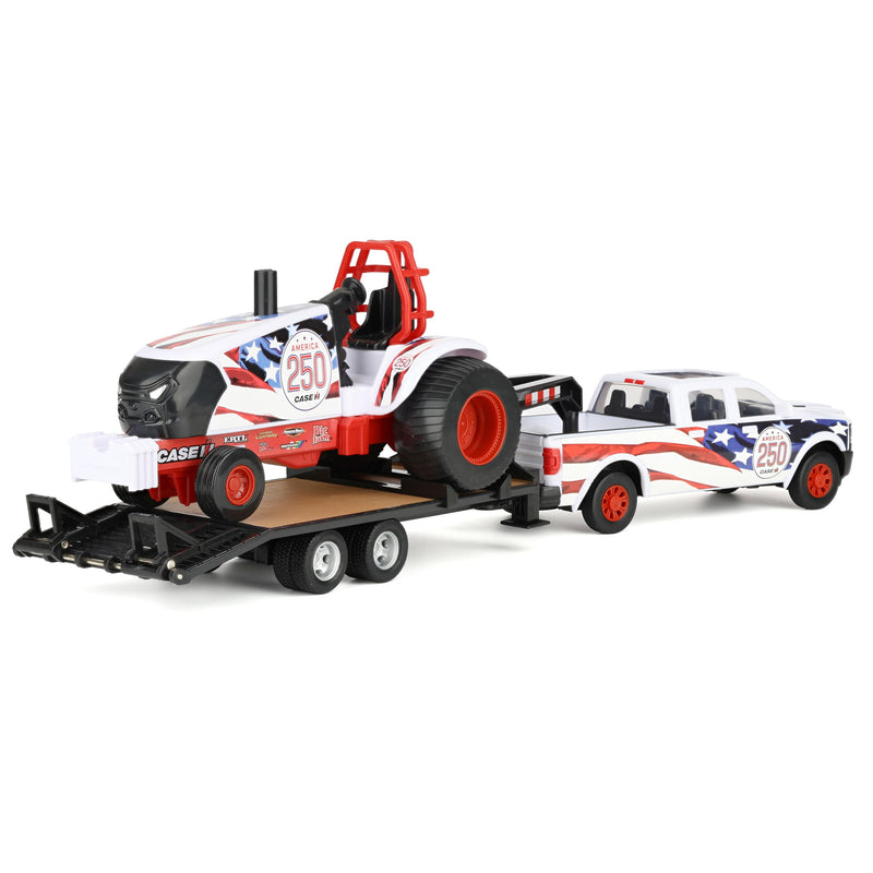 1/32 Case IH Stars & Stripes Pulling Tractor with Pickup Truck & Gooseneck Trailer by ERTL, USA 250