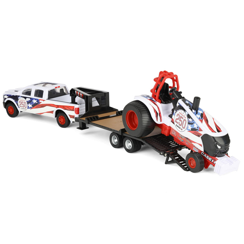 1/32 Case IH Stars & Stripes Pulling Tractor with Pickup Truck & Gooseneck Trailer by ERTL, USA 250