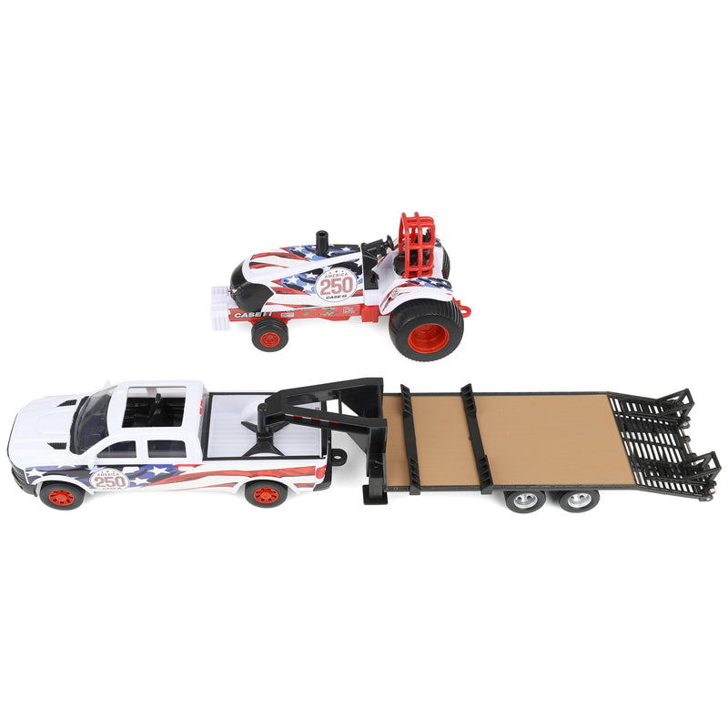 1/32 Case IH Stars & Stripes Pulling Tractor with Pickup Truck & Gooseneck Trailer by ERTL, USA 250