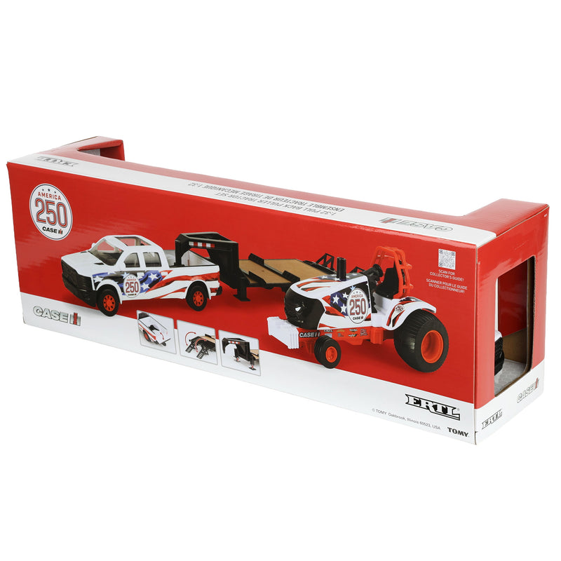 1/32 Case IH Stars & Stripes Pulling Tractor with Pickup Truck & Gooseneck Trailer by ERTL, USA 250