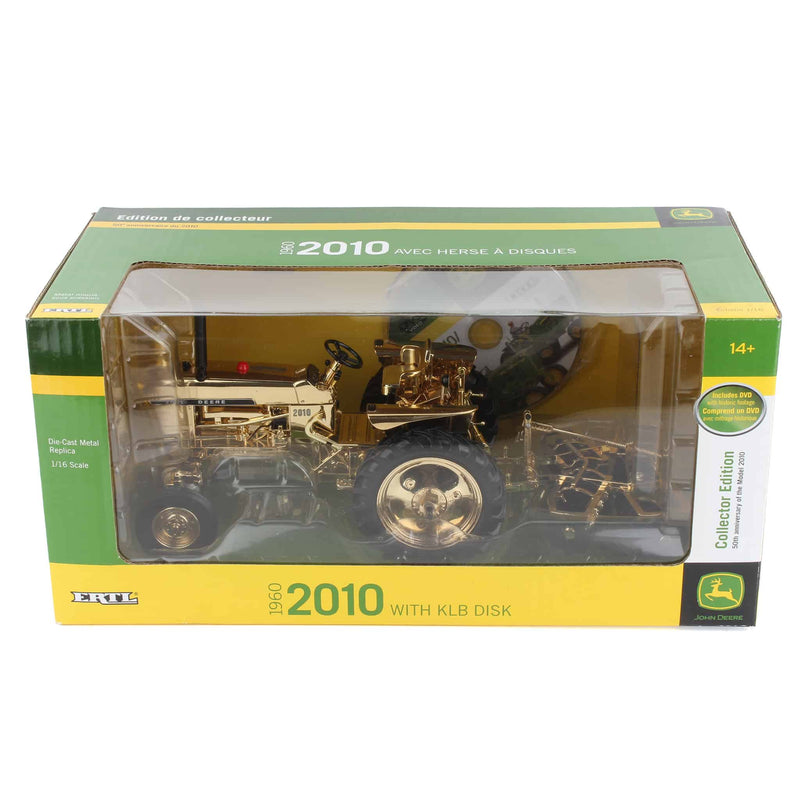 Gold ~ 1/16 John Deere 2010 Tractor with KBL Disc Harrow & DVD by ERTL, Collector Edition 50th Anniversary