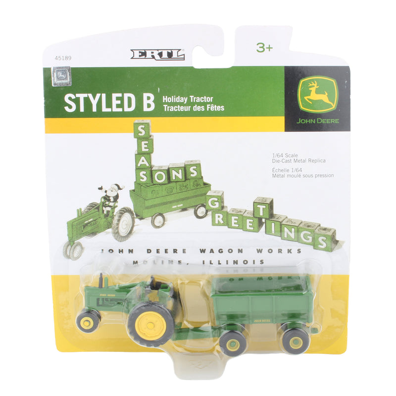1/64 John Deere Styled B Tractor (No Model #) with Flare Box Wagon by ERTL