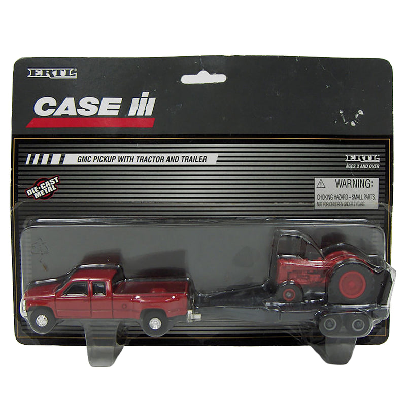 1/64 Red GMC Dually with Trailer & International Harvester ID9 Tractor by ERTL