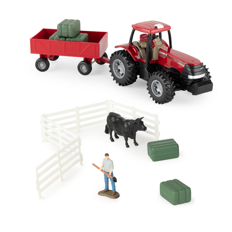 1/32 Case IH Farm Playset with Tractor, Wagon, Bales, Farmer, Animal, & Fence, ERTL Everyday Play