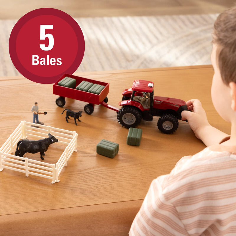 1/32 Case IH Farm Playset with Tractor, Wagon, Bales, Farmer, Animal, & Fence, ERTL Everyday Play