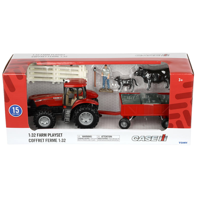 1/32 Case IH Farm Playset with Tractor, Wagon, Bales, Farmer, Animal, & Fence, ERTL Everyday Play