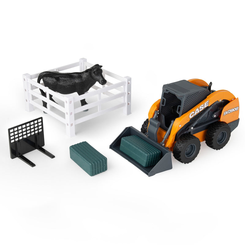 1/16 Case Skid Steer Farm Set with Attachments, Fence, Bales, & Farm Animal, ERTL Big Farm