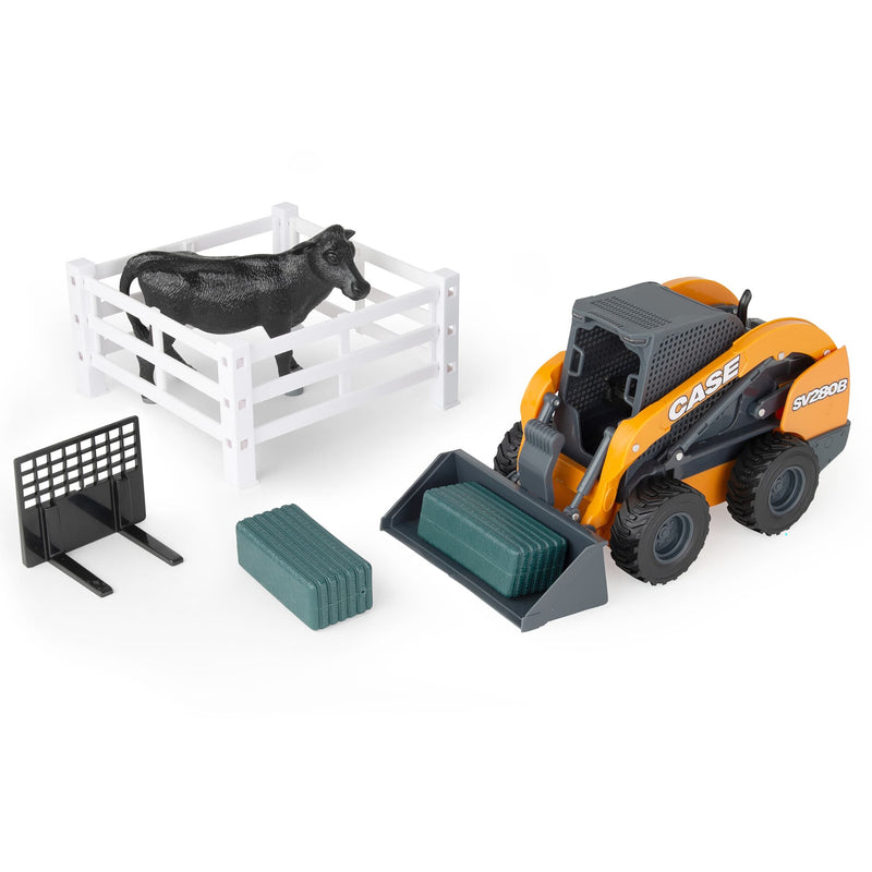 1/16 Case Skid Steer Farm Set with Attachments, Fence, Bales, & Farm Animal, ERTL Big Farm
