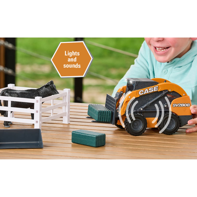 1/16 Case Skid Steer Farm Set with Attachments, Fence, Bales, & Farm Animal, ERTL Big Farm