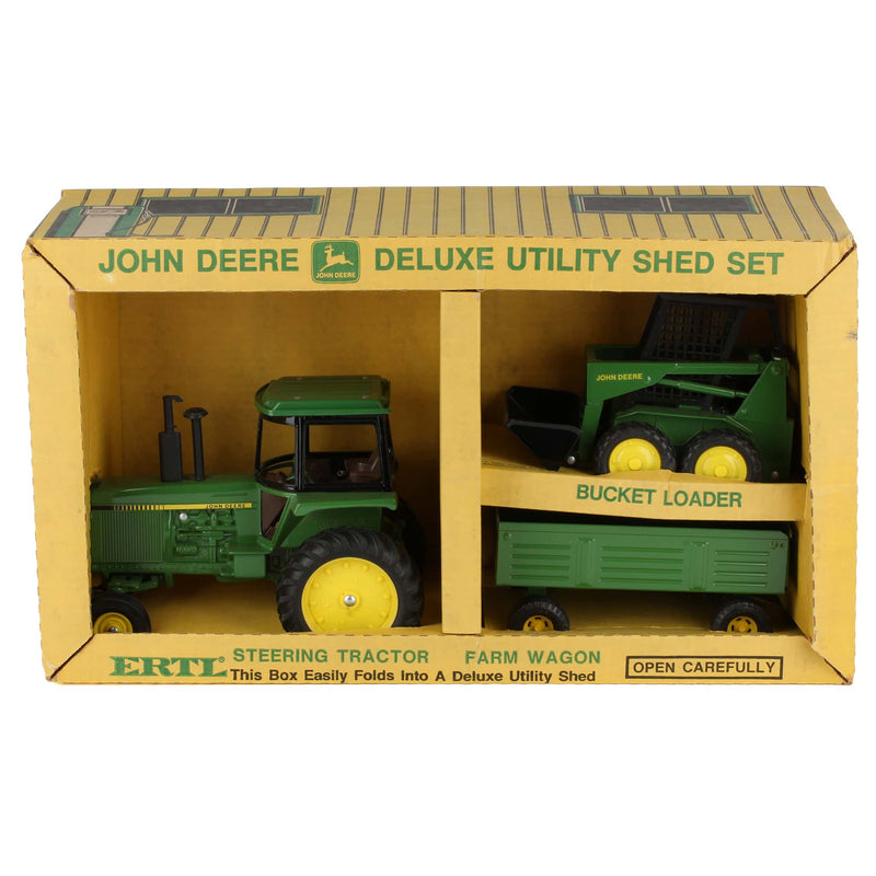 1/16 John Deere 3 Piece Set Includes Tractor, Loader, and Wagon, with Deluxe Utility Shed by ERTL