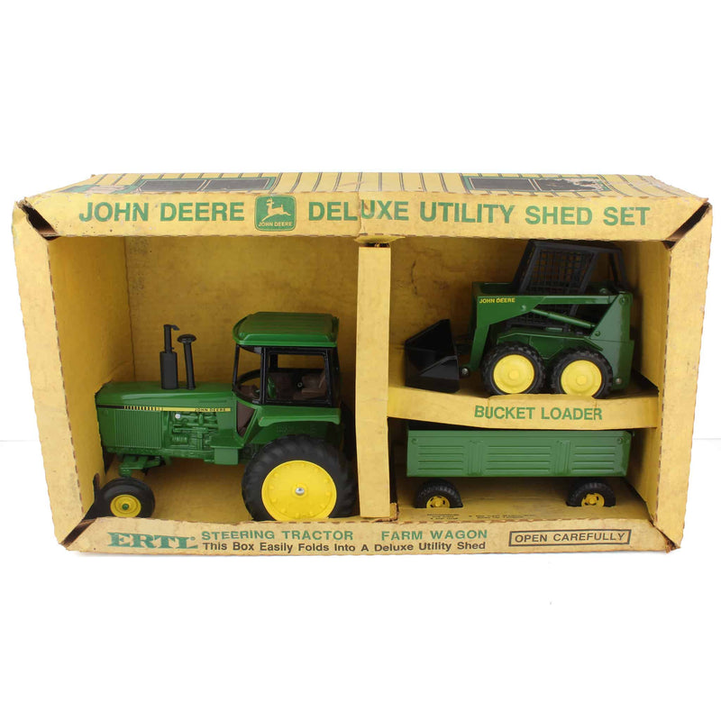 1/16 John Deere 3 Piece Set Includes Tractor, Loader, and Wagon, with Deluxe Utility Shed by ERTL